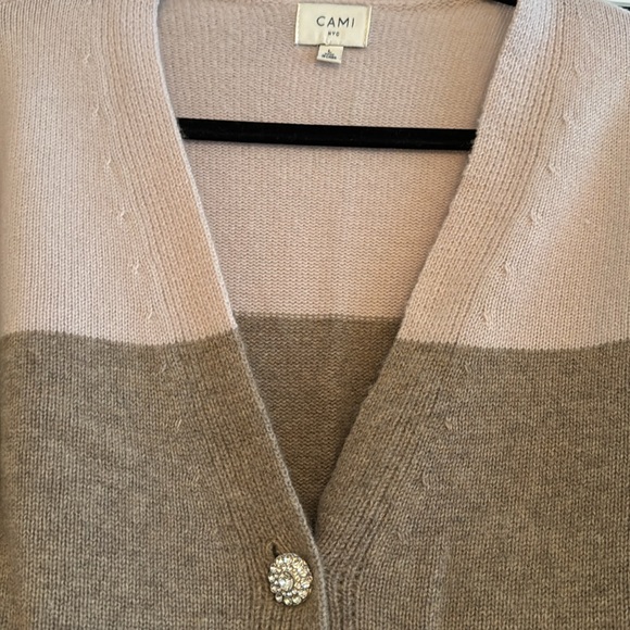 Cami NYC Maya Cardigan Merino Wool in Cream Taupe and Brown - Picture 8 of 10